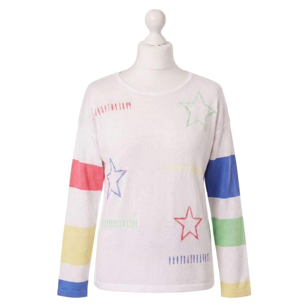 NEW FRENCH KYSS scoop star top in white/multi